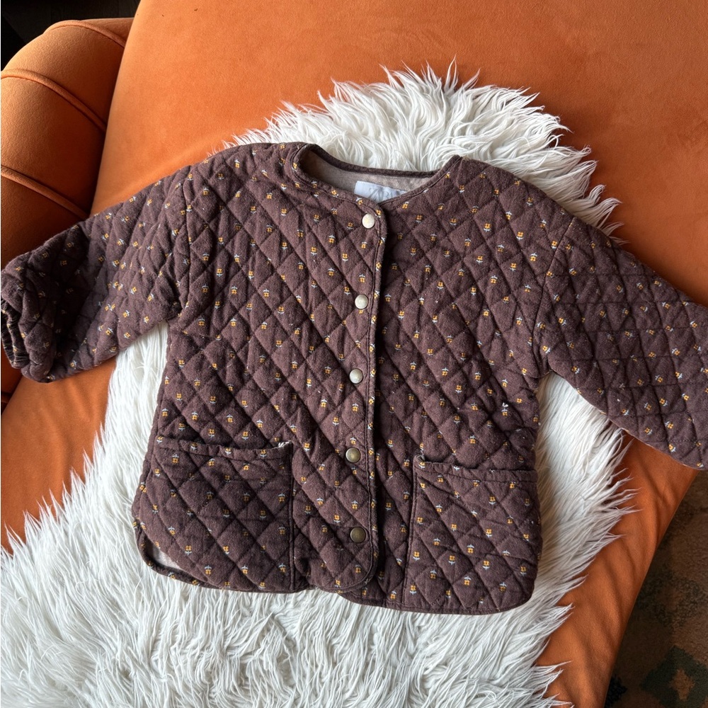 Zara Brown Cotton Quilted Girl Jacket Size 3/4T